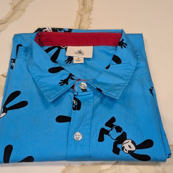 Disney Oswald the Lucky Rabbit Mens Blue Button Up Shirt Sz Small NWT - Picture 10 of 10